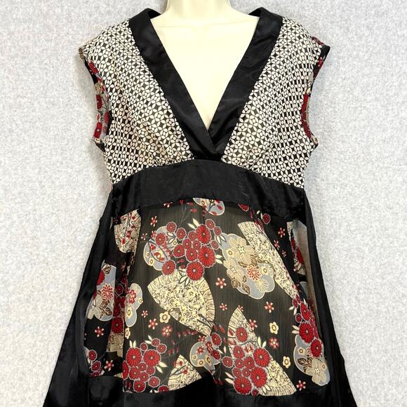 Vtg Speechless Babydoll Sheer Blouse Size L Satin Tie Back Y2K Asian Inspired - Picture 1 of 16